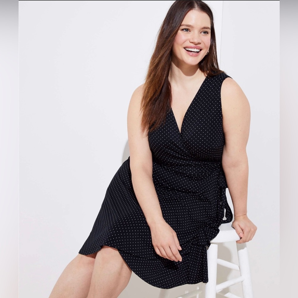 Loft Sleeveless Polka Dot Wrap Dress